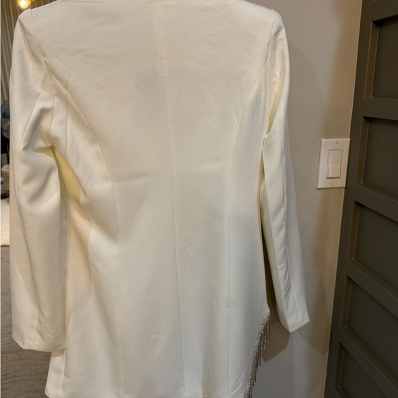 Mainstrip Women’s Ivory Crystal Fringe Fitted Blazer/ Mini Dress Size L NWT - Picture 12 of 13